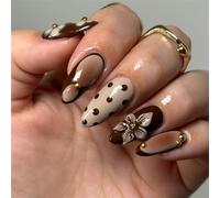 Lot de 30 faux ongles rétro à pois avec accents floraux 3D et perles dorées - Matériaux ABS pour un port confortable - Ongles de mariage