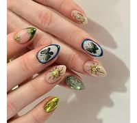 Lot de 30 faux ongles scintillants avec motif papillon élégant - Couleur brillante - Pour femme et fille