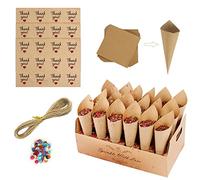 Lot de 30 feuilles de papier kraft avec plateau, cordes, autocollants et confettis de couleurs mélangées, boîte de cône en papier kraft avec pétales, bouquets, décorations de bonbons pour mariages.