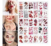 Lot de 30 feuilles de tatouages d'Halloween - Motifs réalistes - Tatouages temporaires imperméables - Pour enfants et adultes - Maquillage zombie - Maquillage d'Halloween - Visage