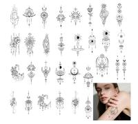 Lot de 30 feuilles de tatouages temporaires mandala noirs - Autocollants 3D imperméables - Pour femmes, hommes et enfants - Motifs attrape-rêves - Art du bras et du corps