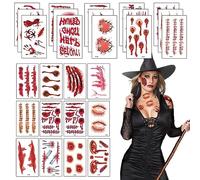 Lot de 30 feuilles de tatouages temporaires pour Halloween, visage, cicatrices, plaies à coller, tatouages temporaires, étanches, horreur, décoration d'Halloween pour maquillage zombie, cosplay, fête
