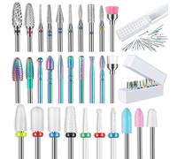 Lot de 30 forets à ongles avec support de 30 trous, 12 embout ponceuse ongles en carbure, 7 forets diamantés pour ongles, 7 embouts en céramique et 2 embouts à ongles quartz pour perceuse à ongles