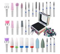 Lot de 30 forets à ongles avec support élégant et bandes de ponçage pour perceuse à ongles, foret à ongles diamant professionnel en céramique pour perceuses à ongles électriques avec interface de