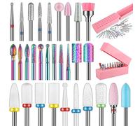 Lot de 30 forets à ongles avec support rose à 30 trous, carbure de tungstène, diamant, céramique, quartz pointu, pour manucure en gel acrylique, manucure à domicile, salon à domicile