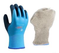 Lot de 30 gants de travail épais pour la pêche en plein air avec paume en latex résistant aux perforations, imperméables et non mouillants, doublure polaire pour plus de chaleur, antidérapant (bleu)