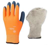 Lot de 30 gants de travail épais pour la pêche en plein air avec paume en latex résistante aux perforations, imperméables et non mouillants, doublure polaire pour plus de chaleur, antidérapant (orange
