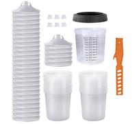 Lot de 30 gobelets de mélange de Peinture jetables 600 ML, pour Pistolets à Peinture HVLP et LVLP avec 30 gobelets et couvercles, 1 gobelet Dur avec 6 Anneaux de Maintien (30PC)