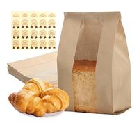 Lot De 30 Grands Sacs à Pain En Papier Kraft Avec Fenêtre Transparente, Grands Sacs Alimentaires En Papier Kraft, Sacs En Papier Pour Toasts Faits Maison Avec Étiquettes De Fermeture (32 x 21 x 10cm)