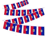 Lot de 30 guirlandes de drapeaux nationaux d'Haïti, 10 m, bannière de décoration pour extérieur, intérieur, patio, cour