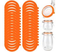 Lot de 30 Joint Bocaux En Silicone, 69 x 92 mm Interchangeables Joints de Bocal, Caoutchouc Bocaux Pour Couvercle à Pince En Verre Pot à Bonbons Stockage des Aliments (Orange)