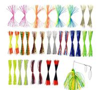 Lot de 30 jupes de pêche en silicone colorées, faciles à utiliser, pour pêche en eau salée - Pour rivière, lac, étang, bateau, rive, bar, truite, poisson chat