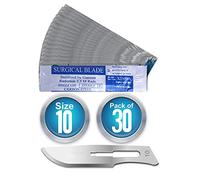 Lot de 30 lames de scalpel n° 10 - lames stériles en acier au carbone, sous emballage individuel scellé.
