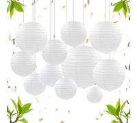 Lot de 30 Lanterne en Papier Blanc Lanternes en Papier à Suspendre Lanternes Rondes en Papiers pour Mariage Décoration de Jardín