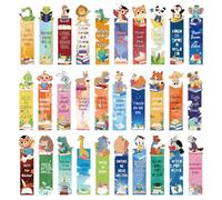 Lot de 30 marque-pages animaux uniques pour enfants - Chaque design unique avec des citations de lecture allemandes - Ensemble de petits cadeaux pour anniversaire d'enfant et l'école des animaux