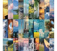 Lot de 30 marque-pages inspirants de voyage - Aventure, montagne, plage, coucher de soleil - Marqueurs de livre en papier avec citation de motivation pour les amateurs de livres - Cadeau de lecture et