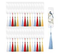 Lot de 30 Marque-pages Vierges en Acrylique Transparent avec Pompons Colorés, Kit de Marque-pages DIY pour Loisirs Créatifs, Étiquettes Cadeaux Personnalisables, Accessoires de Lecture