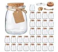 Lot de 30 mini bocaux en verre avec couvercles en liège pour yaourt pudding en verre conteneurs en verre avec couvercles bocaux Mason Jar pour dragées de mariage pot de miel avec étiquette et ficelle