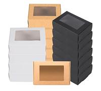 Lot de 30 Mini BoîTes en Papier Kraft avec FenêTre PréSente Une BoîTe d'emballage pour Friandises pour Savon, Bonbons de Boulangerie (Noir Marron Blanc)