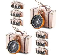 Lot de 30 mini boussoles + mini valises à bonbons sur le thème créatif de mariage pour invités avec étiquettes kraft et ficelle de jute, décorations de fête sur le thème des mariages, des voyages