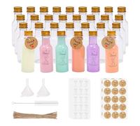 Lot de 30 mini bouteilles de liqueur en plastique réutilisables de 50 ml, avec bouchons à vis, brosse de nettoyage et 2 entonnoirs, petites bouteilles à remplir pour mariage, fête