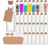 Lot de 30 mini bouteilles en verre de 30 ml avec bouchons en liège, décoration à faire soi-même, mini fioles en liège, bouteille à vœux avec étiquettes et ficelle pour loisirs créatifs, décoration,
