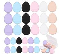 Lot de 30 mini houppettes à poudre, petite éponge de maquillage pour fond teint et anti-cernes, ensemble d'éponges maquillage pour mélange précision avec 3 boîtes rangement (couleurs aléa