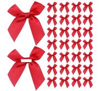 Lot de 30 mini nœuds autocollants rouges en satin pour sapin de Noël, petits nœuds pour cheveux pour filles, pour loisirs créatifs, scrapbooking, mariage, emballage cadeau, décoration de Noël