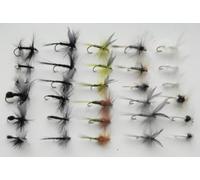 Lot de 30 mouches sèches sans ardillon pour pêche à la truite, 10 variétés, tailles mixtes 12 à 16