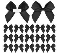 Lot de 30 nœuds en ruban de satin noir de 5 cm pré-noués avec coussinets en gel adhésifs pour emballage cadeau, décorations de fête d'anniversaire, de mariage, travaux manuels, cadeaux, boulangerie,