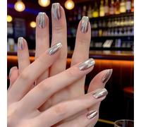 Lot de 30 ongles à presser réutilisables avec texture métallique argenté miroir pour amélioration des ongles liés à Aurora (S)