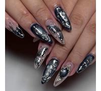 Lot de 30 ongles artificiels 3D yeux de chat sur les ongles, papillons, lune et étoiles dans des styles mignons et cool pour différentes occasions - Plusieurs tailles
