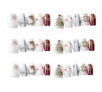 Lot de 30 ongles de Noël esthétiques à presser en forme de flocon de neige, couronne d'arbre à presser, réutilisables, durables, application facile pour femmes et filles