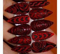 Lot de 30 ongles œil de chat rouge avec cœur noir pour Saint-Valentin, fête