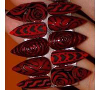 Lot de 30 ongles romantiques pour la Saint-Valentin - Œil de chat rouge - Cœur noir - Rose - Pour une application facile - Œil de chat rouge