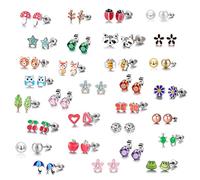 Lot de 30 paires de boucles d'oreilles en acier inoxydable - Animal mignon - Forme de cœur - Or rose, perle blanche - Boucles d'oreilles pour petites filles, Or rose, Perle, Or rose, Perle