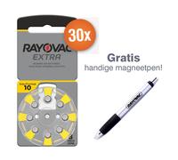 Lot de 30 paquets de piles auditives Rayovac type 10 (jaune) - 240 piles + stylo magnétique gratuit