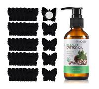 Lot de 30 patchs pour nombril en forme de papillon noir avec huile de ricin bio de 118 ml dans une bouteille en verre, autocollants, très absorbants, en coton