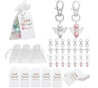 Lot de 30 pendentifs ange pour invités, communion, porte-clés, baptême, fille, mariage, ange gardien avec pochette en organza + étiquette en papier kraft