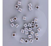Lot de 30 perles de lettres, 6 x 6 mm, blanches avec or, carrées, avec trou pour le bricolage pour bijoux, bracelet, montre et lettres, pour enfants, grand petit cube acrylique alphabet (lettre I)