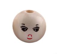 Lot de 30 perles en bois de 20 mm de diamètre pour bracelets, colliers et activités d'artisanat pour enfants avec de jolis traits du visage (cils longs)