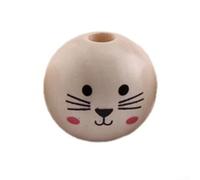 Lot de 30 perles en bois de 20 mm de diamètre pour bracelets, colliers et activités d'artisanat pour enfants avec de jolis traits faciaux (visage de chat)