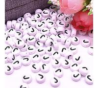 Lot de 30 perles en forme de lettres de l'alphabet - 4 x 7 mm - Blanc avec noir - Ronde - Avec trou pour bricoler des bijoux - Bracelet montre - Lettre J