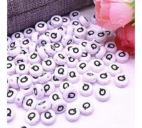 Lot de 30 perles en forme de lettres de l'alphabet - 4 x 7 mm - Blanc avec noir - Rondes - Avec trou pour bricoler - Pour bracelets - Pour montre - Pour enfants - Grand - En acrylique - Lettre P