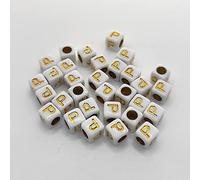 Lot de 30 perles en forme de lettres de l'alphabet - 6 x 6 mm - Blanc avec or - Avec trou pour bricoler - Pour bracelets et montres - Pour enfants - Grand et petit cube en acrylique (lettre O)
