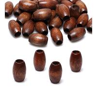 Lot de 30 perles ovales en bois peint coloré avec grand trou de 10 mm pour la fabrication de bijoux (6 pièces de chaque couleur) brun clair 30 x 20 mm
