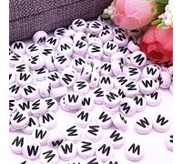 Lot de 30 perles rondes en forme de lettres de l'alphabet (lettre V) de 4 x 7 mm - Blanc avec noir - Avec trou pour le bricolage de bijoux, bracelet à enfiler, montres, cubes de lettres de l'alphabet