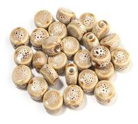Lot de 30 perles rondes plates en porcelaine de 12 mm, grand trou, entretoises en céramique de couleur vintage, for la fabrication de bracelets, colliers et pendentifs en perles.(Light brown)