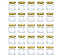 Lot de 30 petits bocaux hexagonaux en verre de 45 ml avec couvercle hermétique en métal doré pour conservateurs, cornichons, confitures, miel, épices