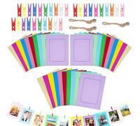Lot de 30 Petits Cadres Photo en Papier Cartonné - 11,5 x 15,5 cm - Multicolores avec Pinces en Bois et Corde pour Guirlande Photo Pour Pele Mele Photo Mural et Décoration Cadre Photo Carton DIY Maiso